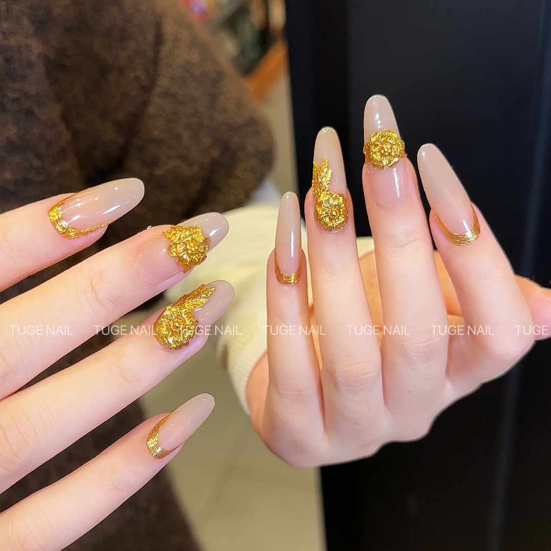 Tuge Nail“富贵花”秋冬显白立体掐丝金色气质富贵穿戴美甲TG1031