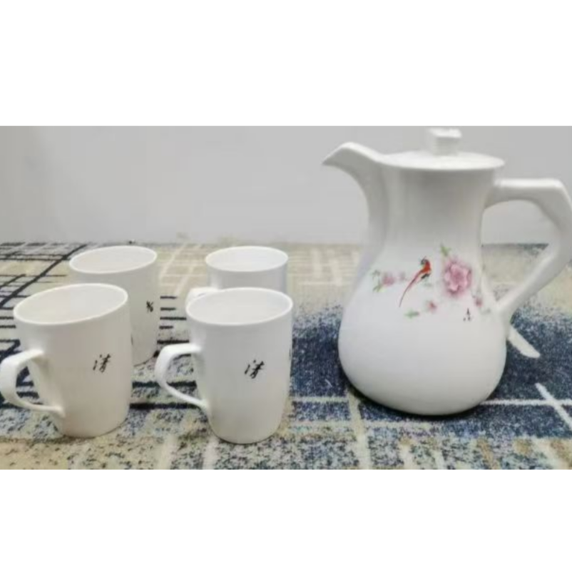 景德镇/陶瓷/水点桃花一壶四杯茶具套组