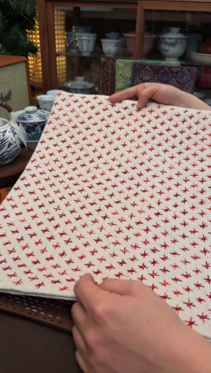 【闪购商品】织绣Cici手作刺子绣植物染柿染茶席-812