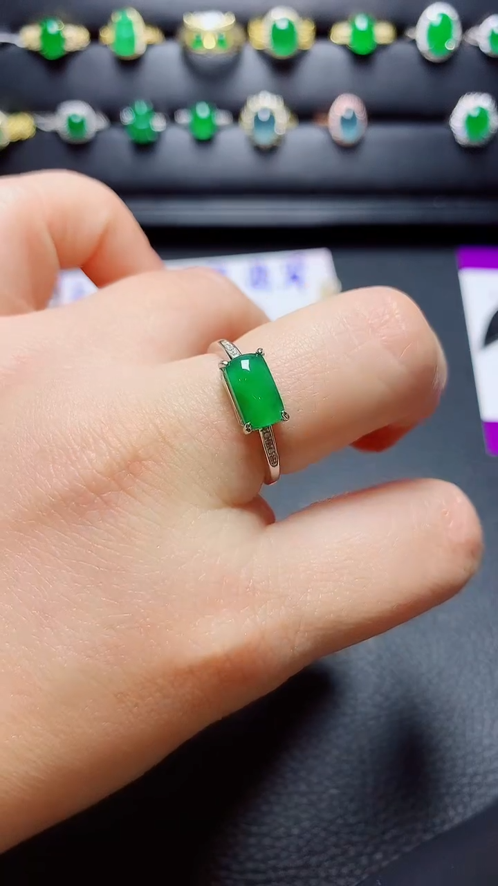 银S925镶嵌戒指翡翠天然翡翠A货s925银镶