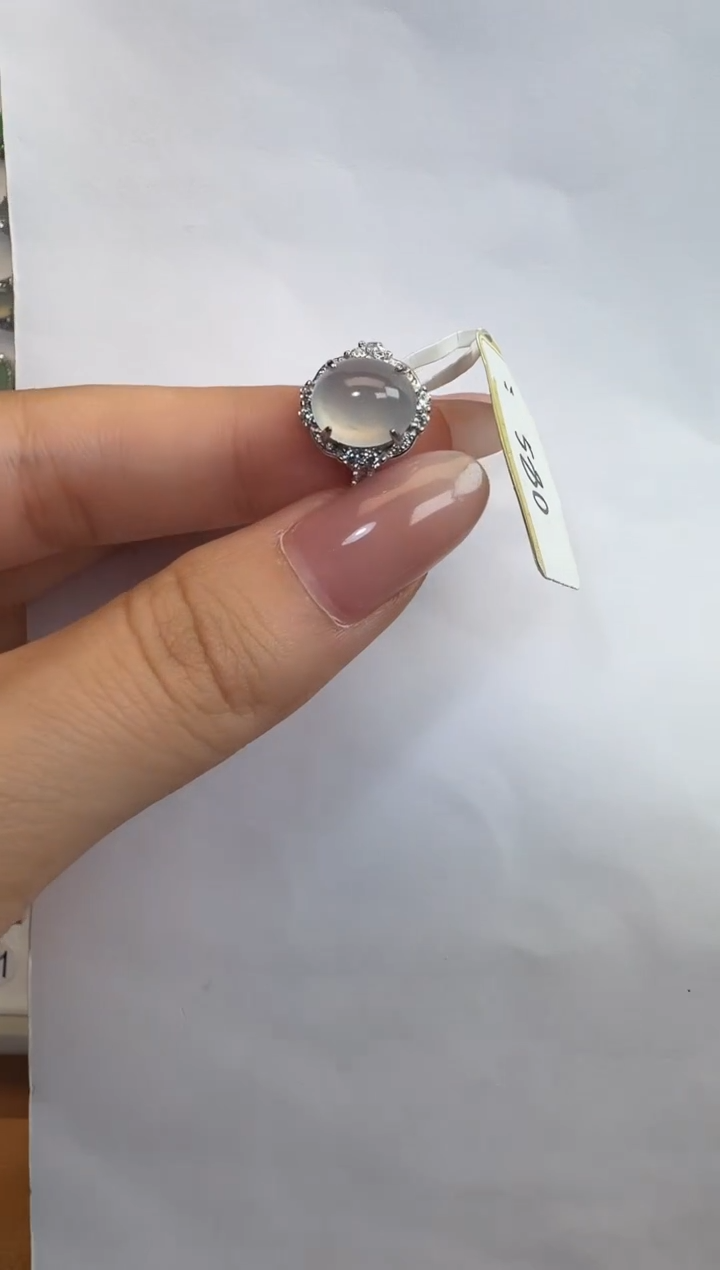 银S925镶嵌戒指翡翠925银镶A货翡翠戒指64