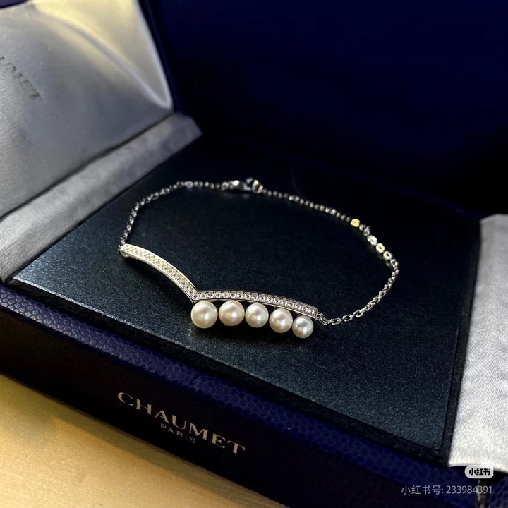 99新 Chaumet/尚美 小花柳 白金 约瑟芬加冕皇后系列珍珠手链