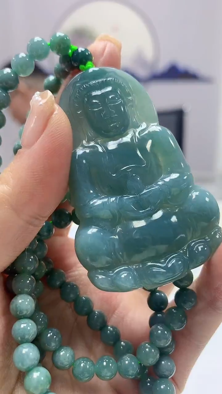 【闪购商品】定制翡翠未镶嵌5152ms-毛货87观音赠珠链