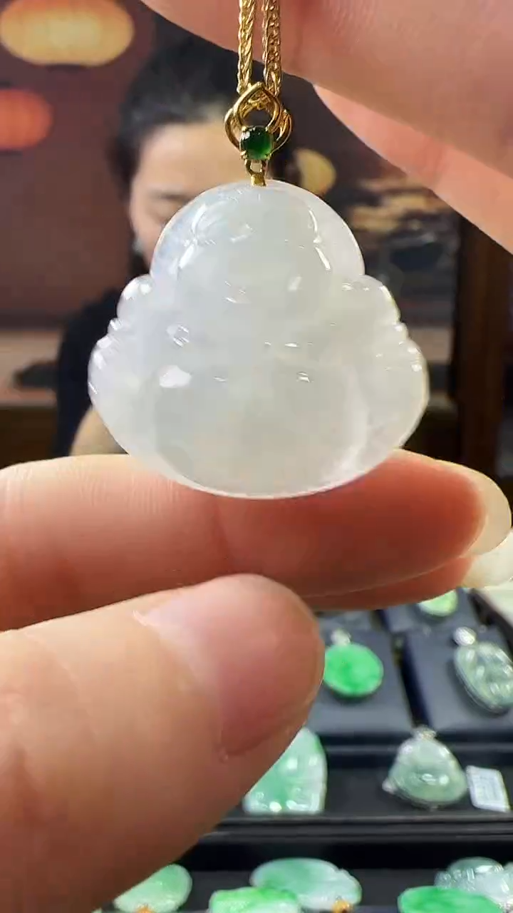 18K金镶嵌挂件翡翠佛公  不含链