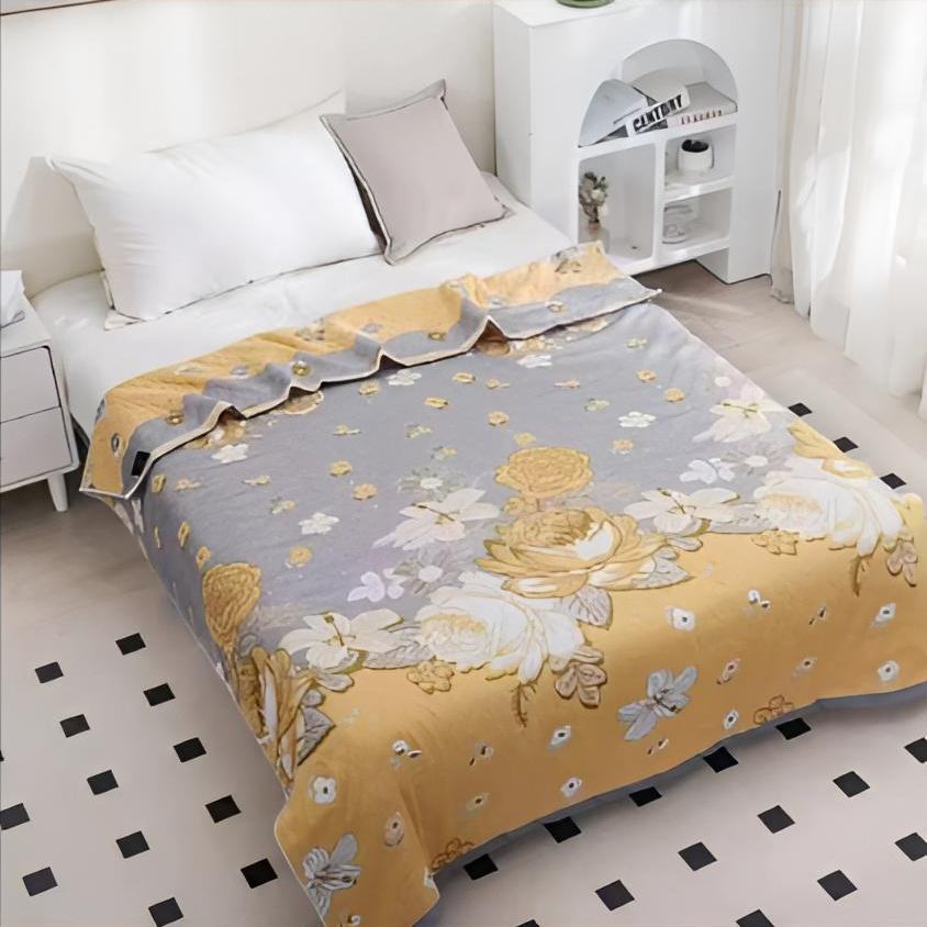 浅紫金蔷 150*200加厚舒适纱布床盖多功能小盖毯