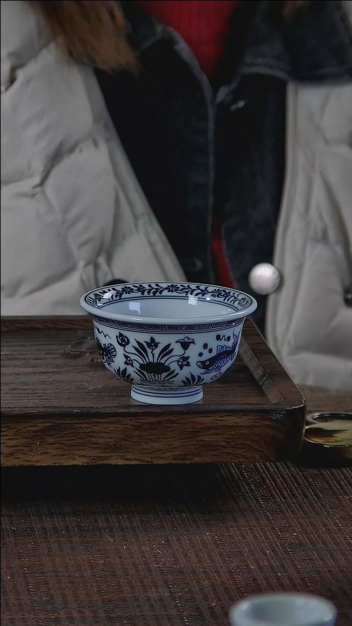 【闪购商品】折葵非器手工手绘鱼藻小压手杯