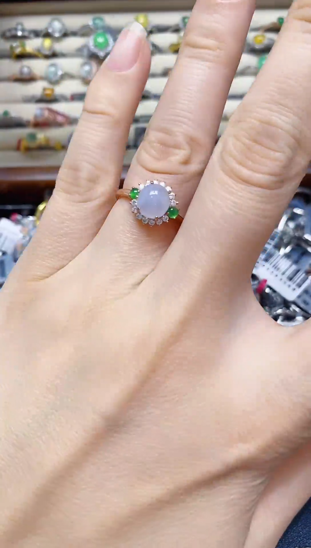 翡翠戒指银S925镶嵌-缅料