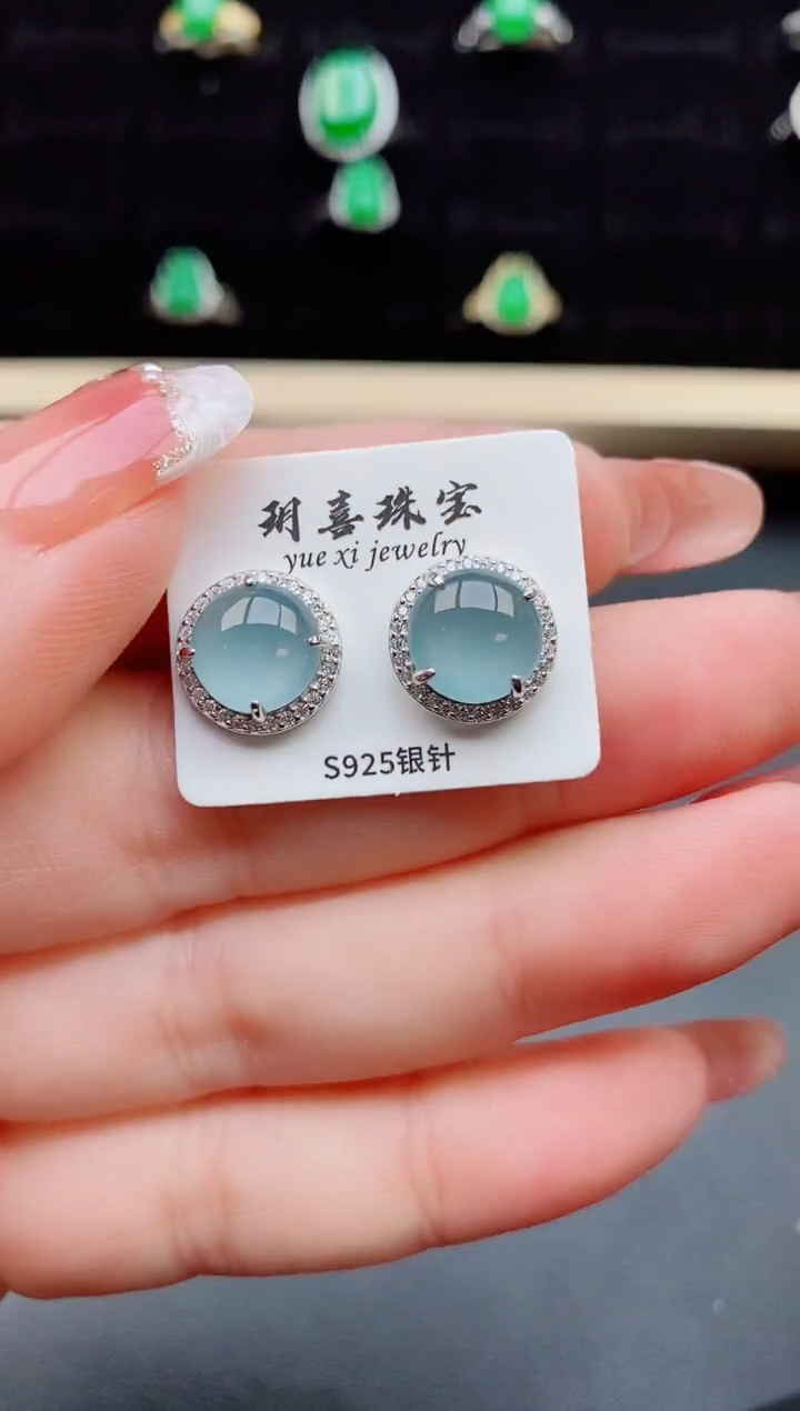 【闪购商品】翡翠耳饰银S925镶嵌05800