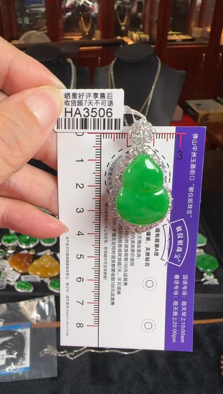 颈饰18K金镶嵌翡翠HA3506绿葫芦
