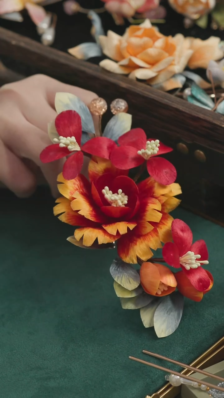 刺绣【高货】湘传礼 桑蚕丝 非遗绒花发夹