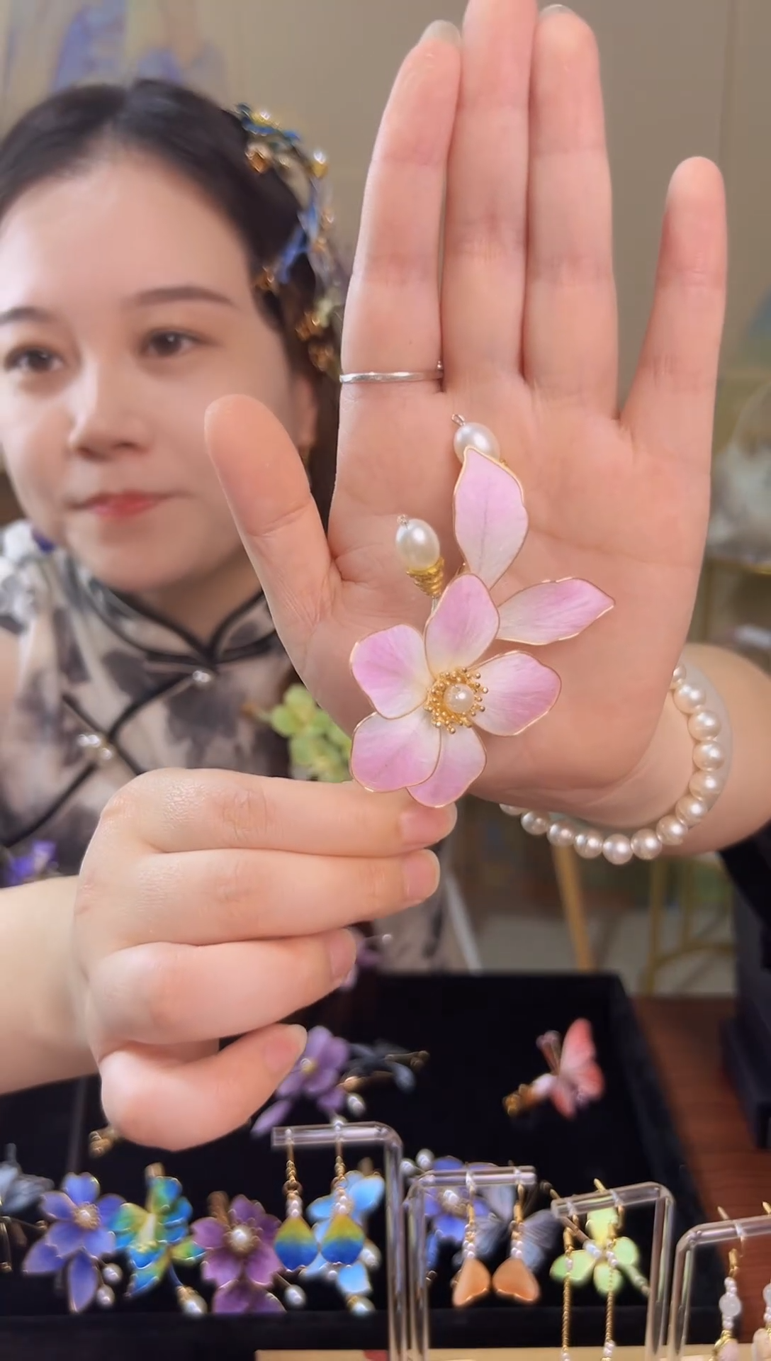 织绣非遗纯手工绒花发夹