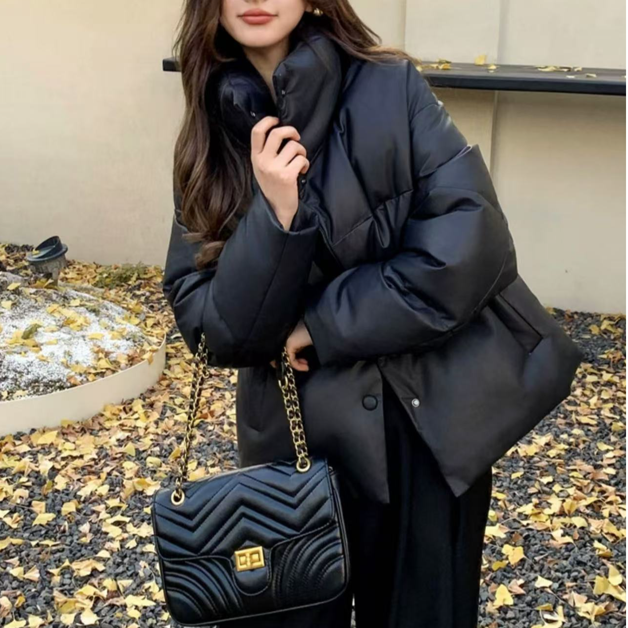 90欧货pu皮衣羽绒服女短款宽松鸭绒外套小个子时尚年轻B14