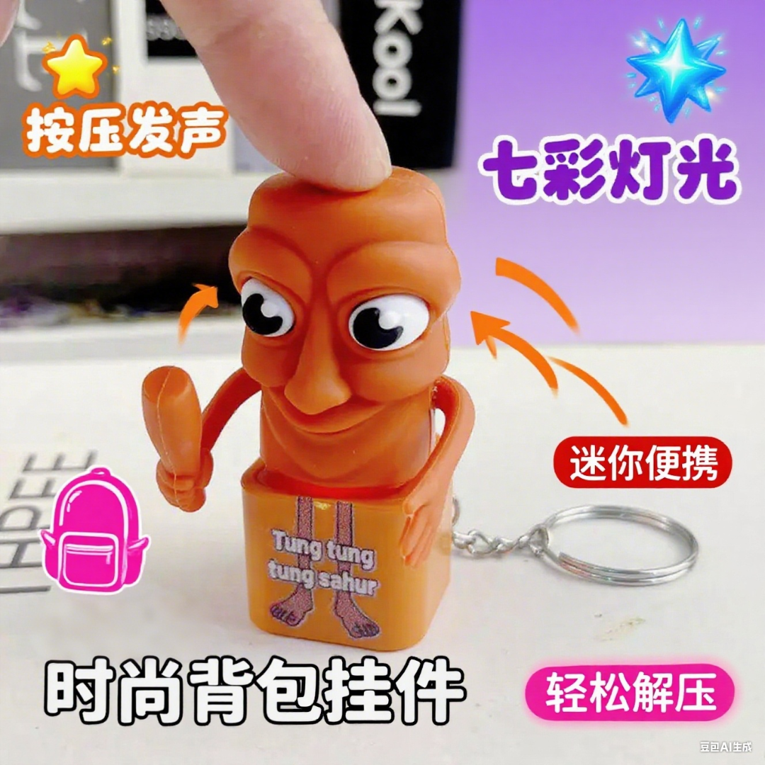 解压玩具创意黄色按键毛绒语音发声挂件木棍人通通哥猩猩鳄鱼大战