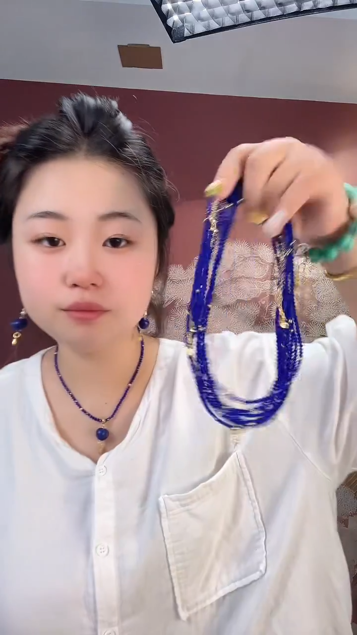 无合金2817蓝色锁骨链  