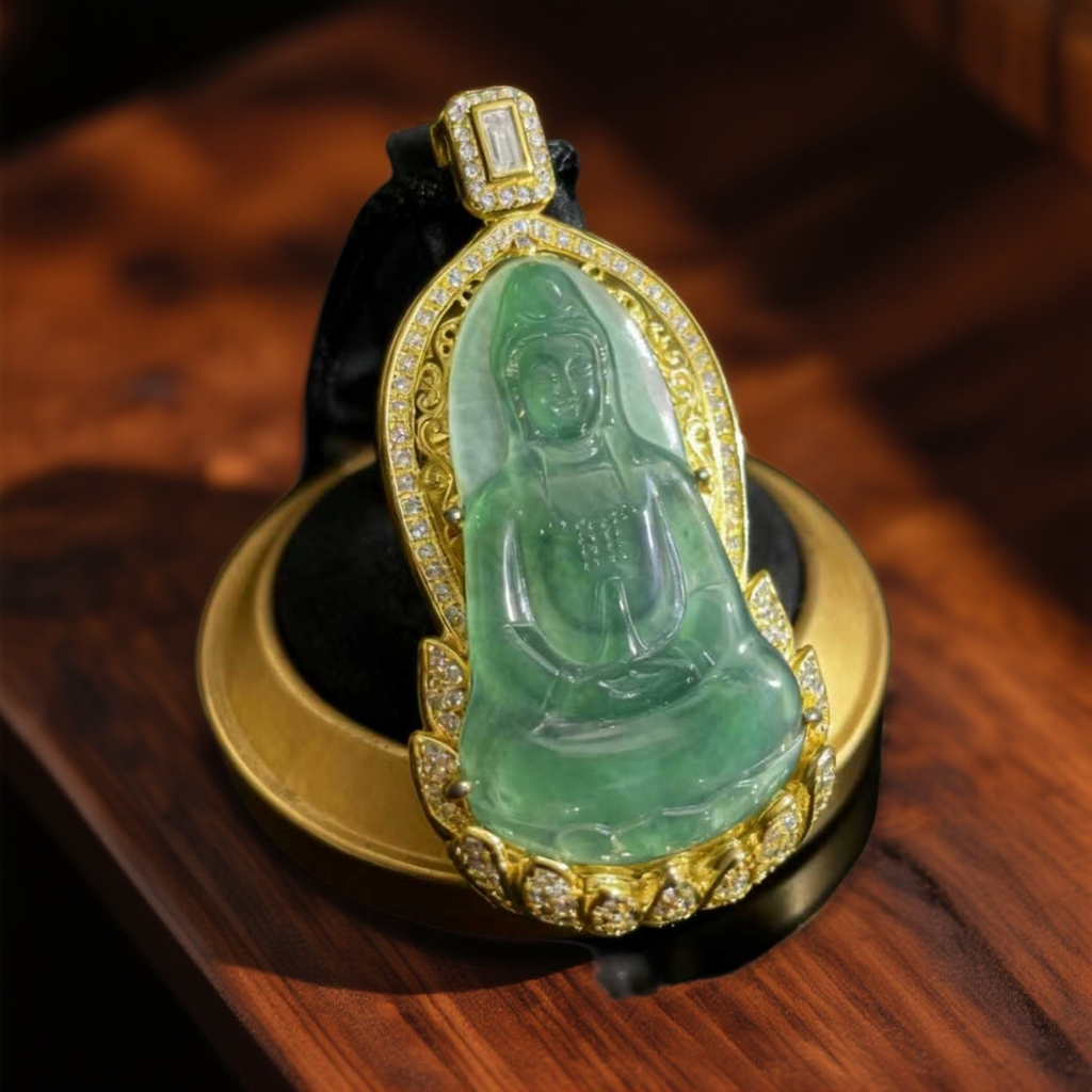 高端翡翠观音 吊坠 带礼盒 