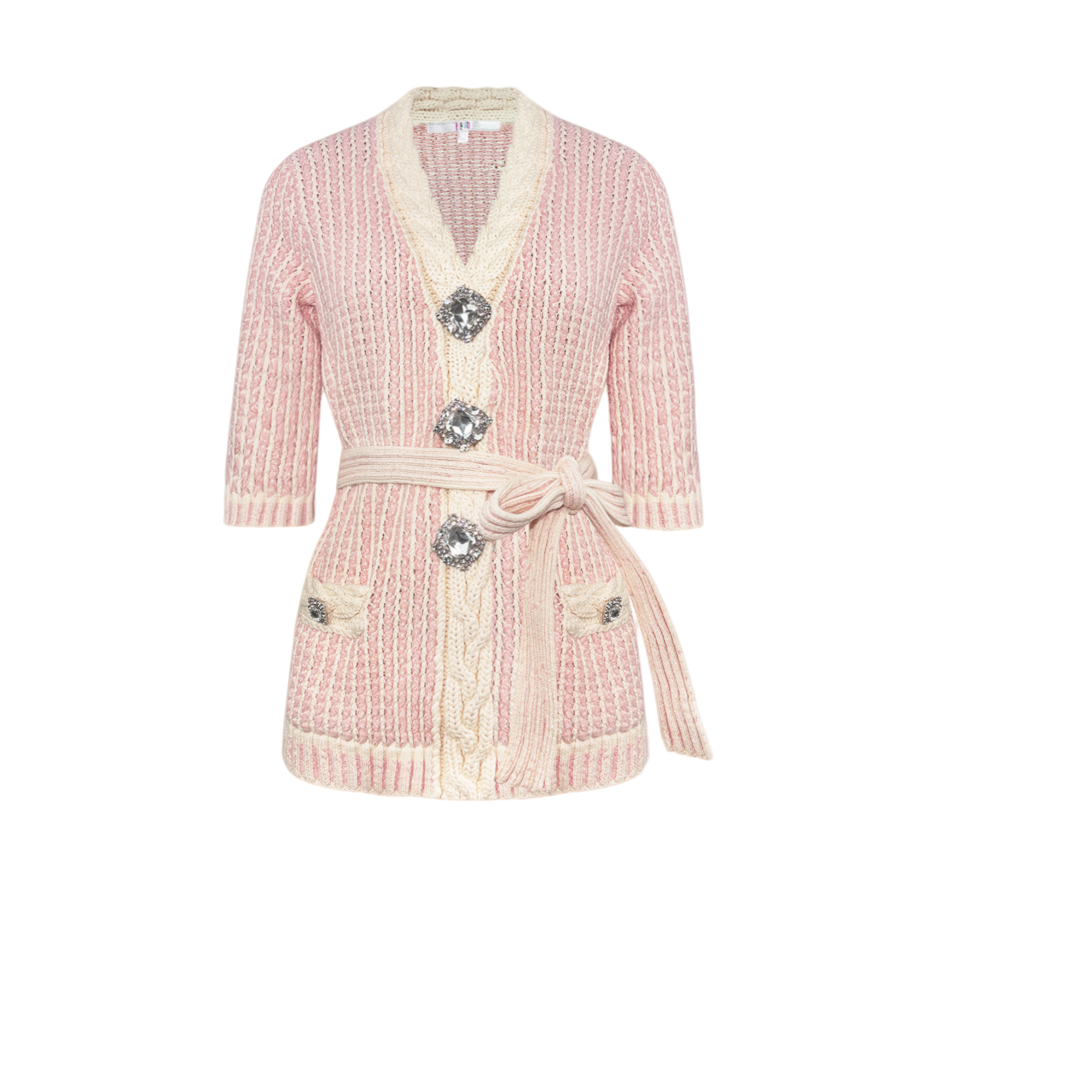 姜穹JIANGQIONG 2025时尚新款针织罗纹绞花粗针织钻扣饰收腰开衫