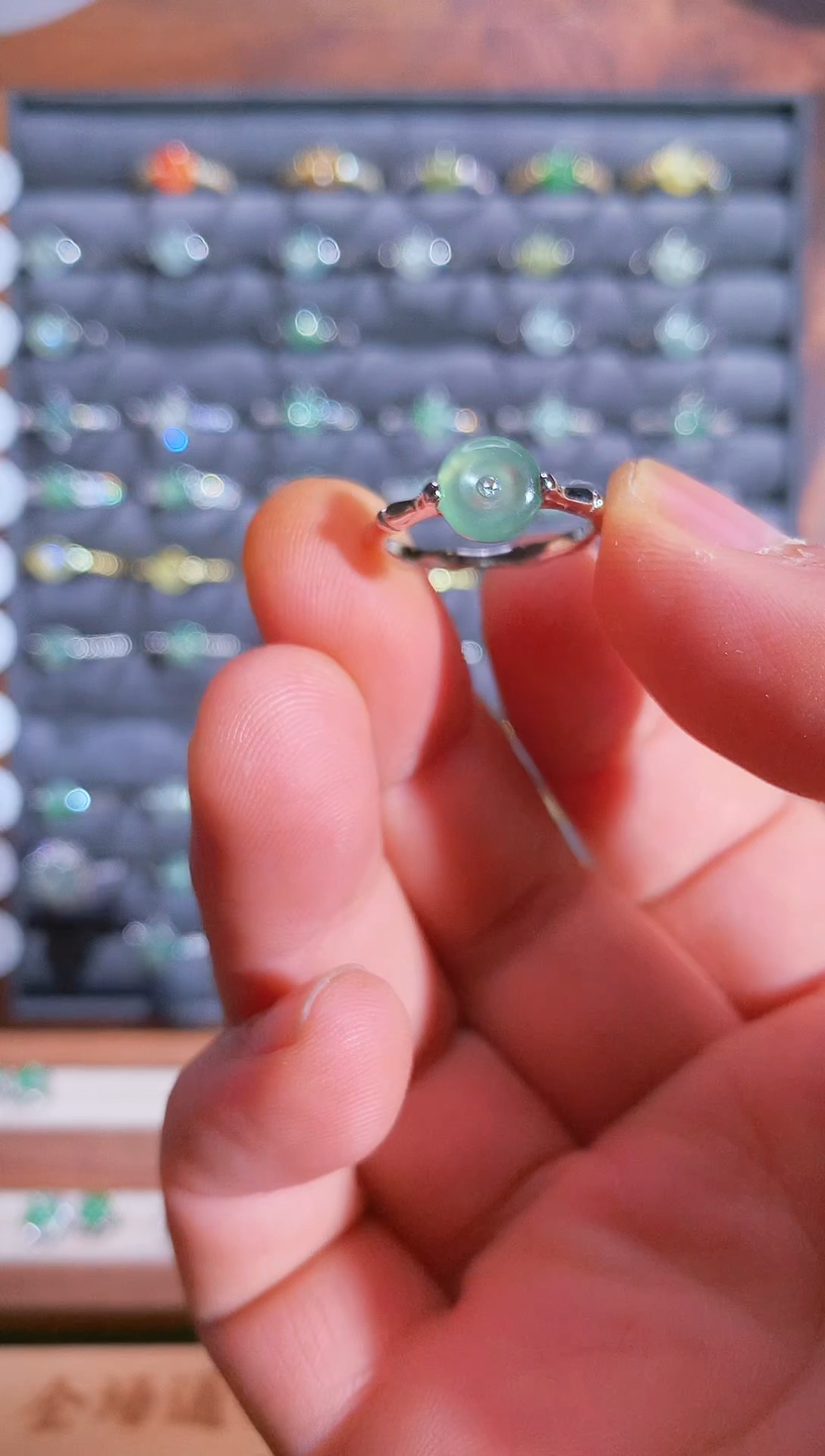 银S925镶嵌戒指翡翠小*S925银镶翡翠平安扣女饰品