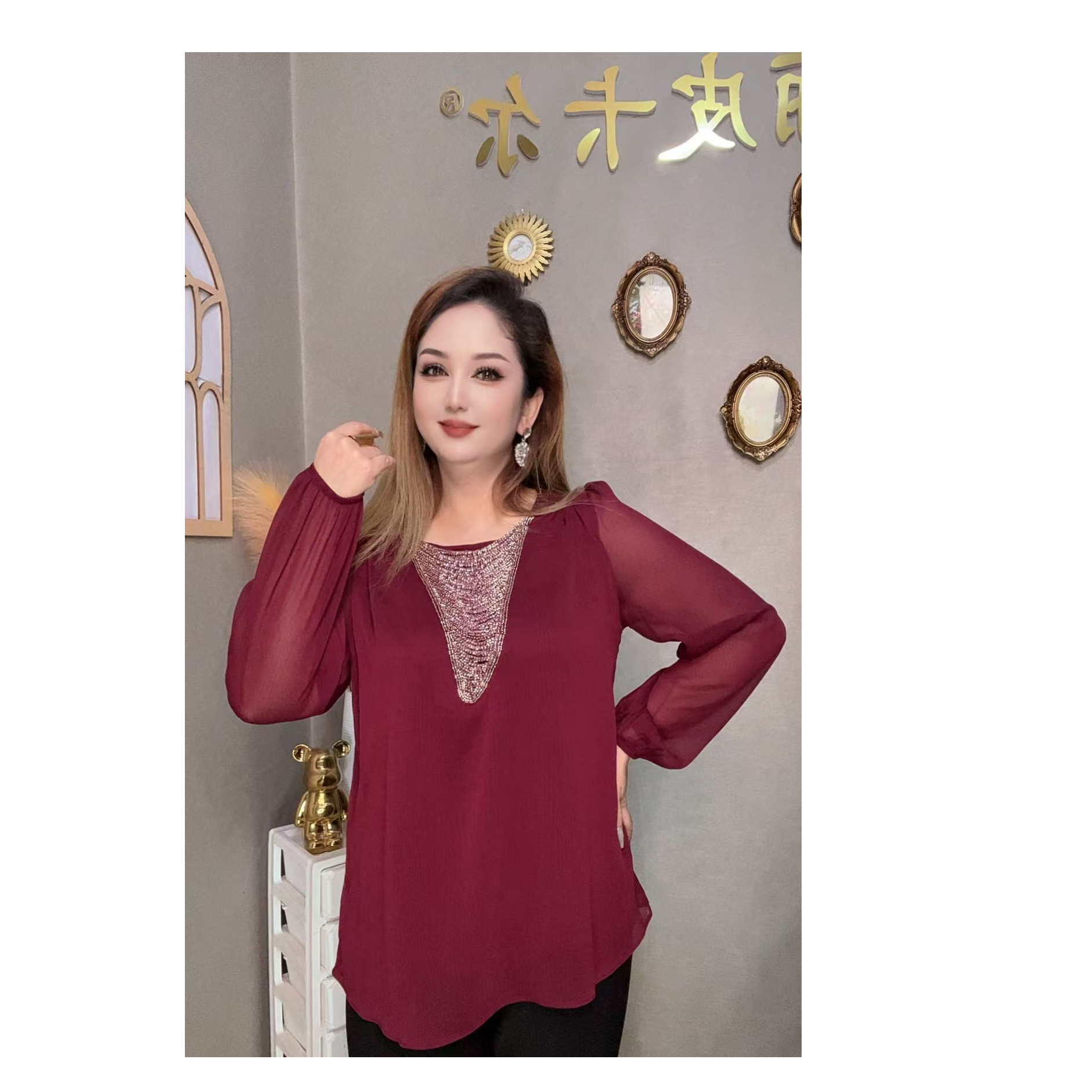 【佳丽皮卡尔】百搭显瘦蕾丝长袖衬衫1221