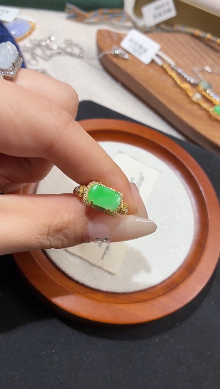 吊坠(不含链)银S925镶嵌翡翠戒指