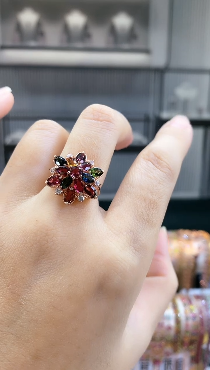 银S925镶嵌戒指碧玺66666666