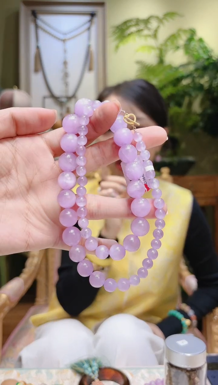 【闪购商品】锂辉石项链18K金镶嵌紫锂辉塔珠项链