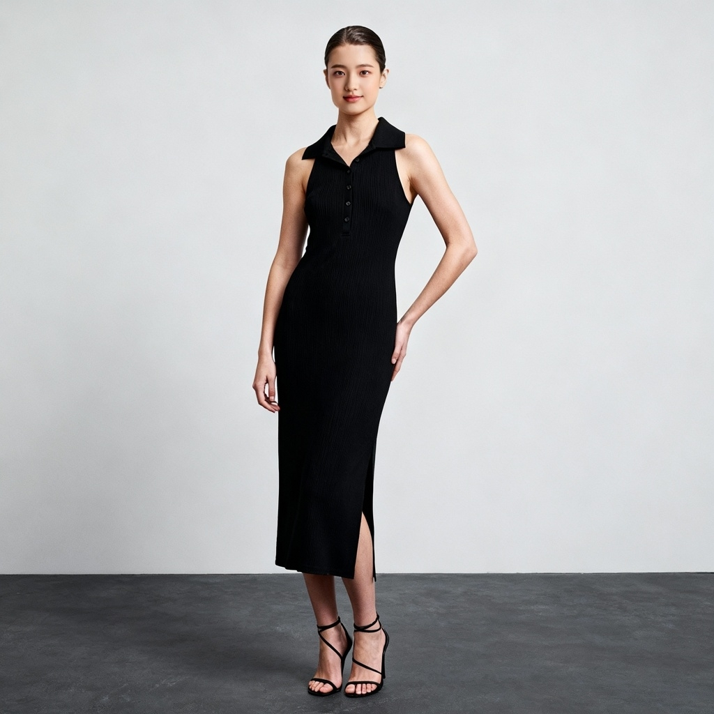望远精选  澳单无袖极简风轻熟风女士修身黑色连衣裙轻奢气质