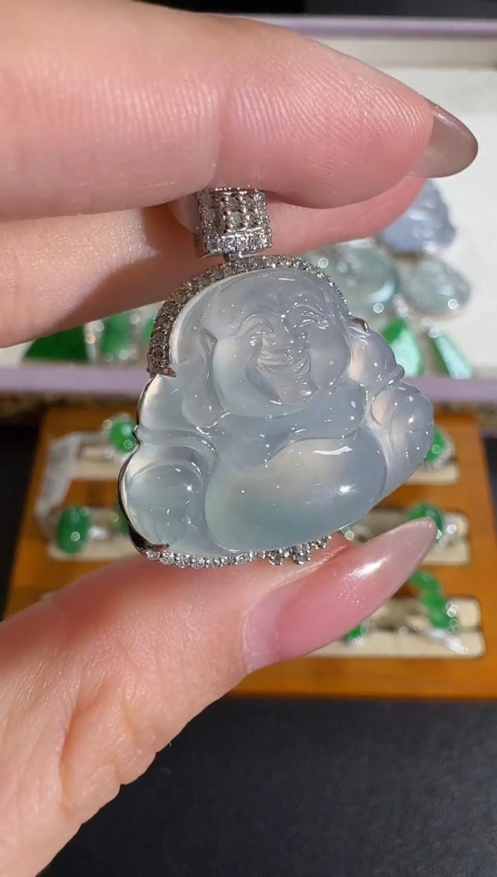 【闪购商品】翡翠吊坠(不含链)18K金镶嵌【源头工厂】钻石镶嵌