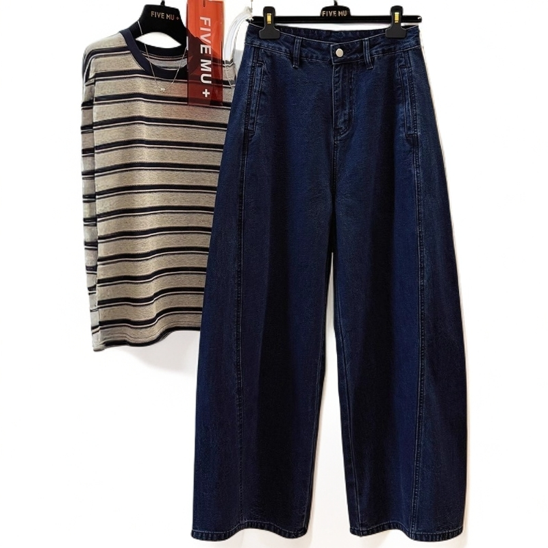 秋季新款高腰宽松显瘦遮肉弯刀牛仔裤爆款洋气复古时髦百搭裤子