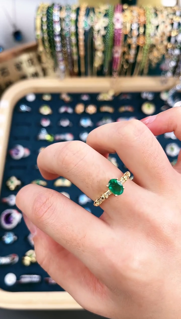 【闪购商品】祖母绿戒指银S925镶嵌D0111