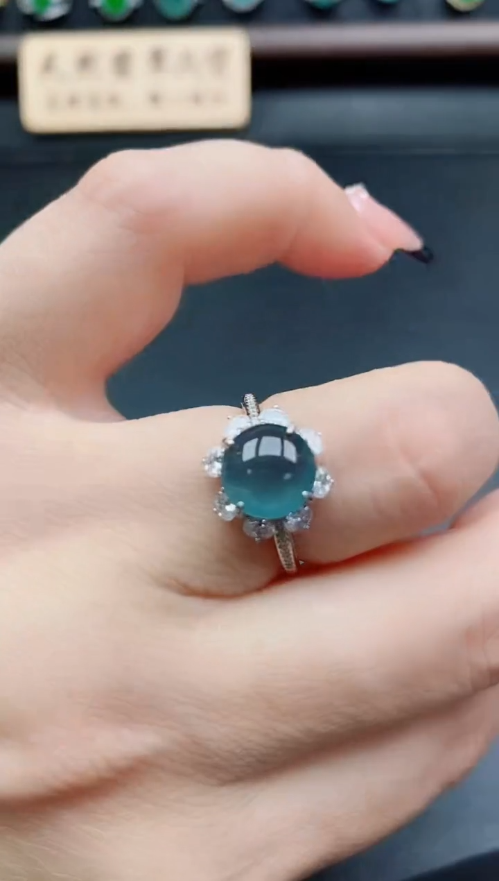 银S925镶嵌戒指翡翠1