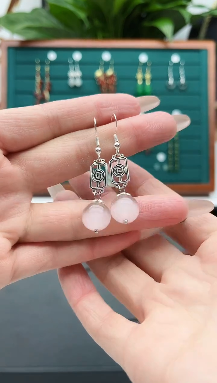 【闪购商品】石英质玉耳饰银S925镶嵌301