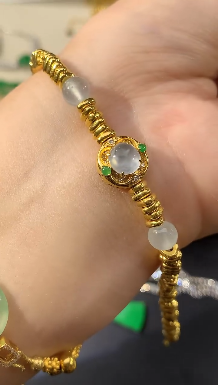 18K金镶嵌手链翡翠手链|9800多样性发其一