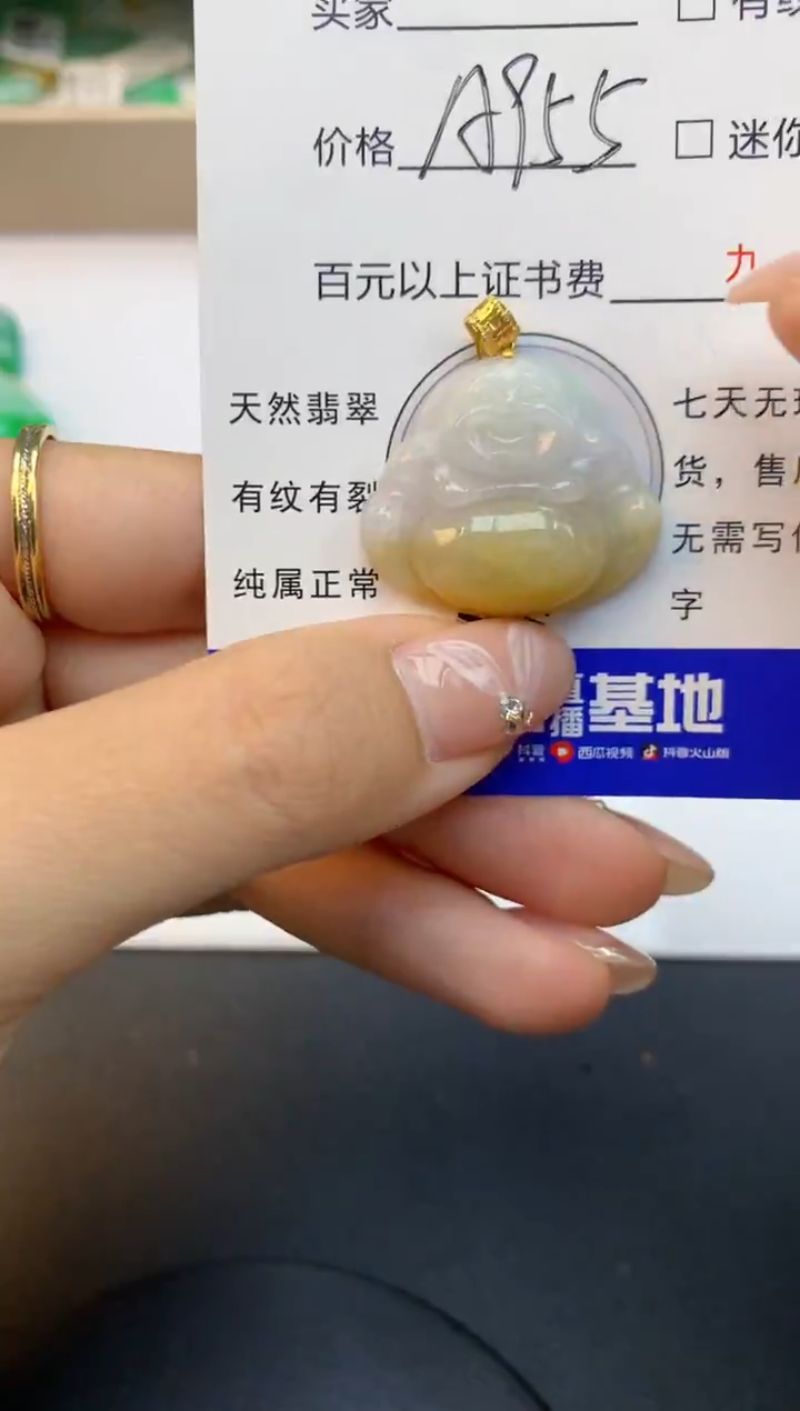 颈饰18K金镶嵌翡翠天然缅甸a货翡翠百元以上9元证书费自理
