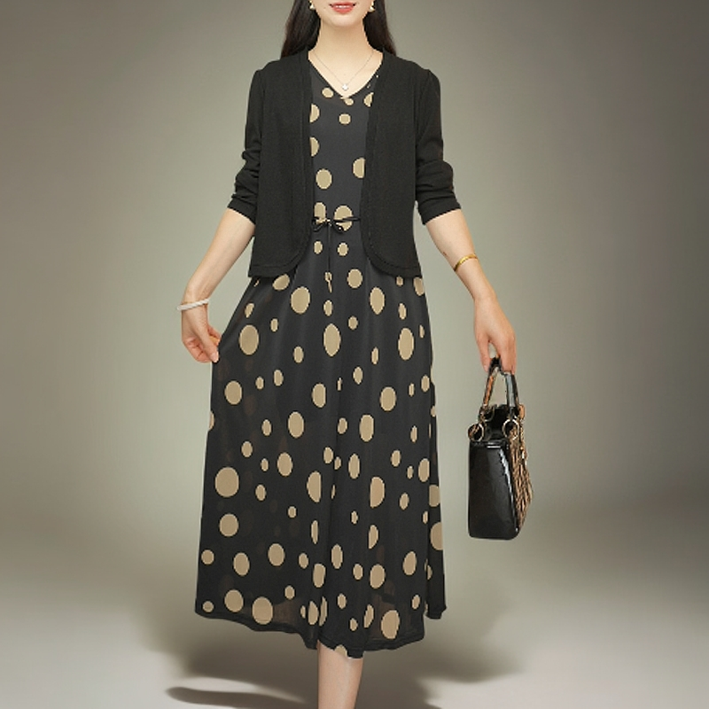 夏季套装新款两件套装显瘦时尚百搭夏季连衣裙+长袖外披  