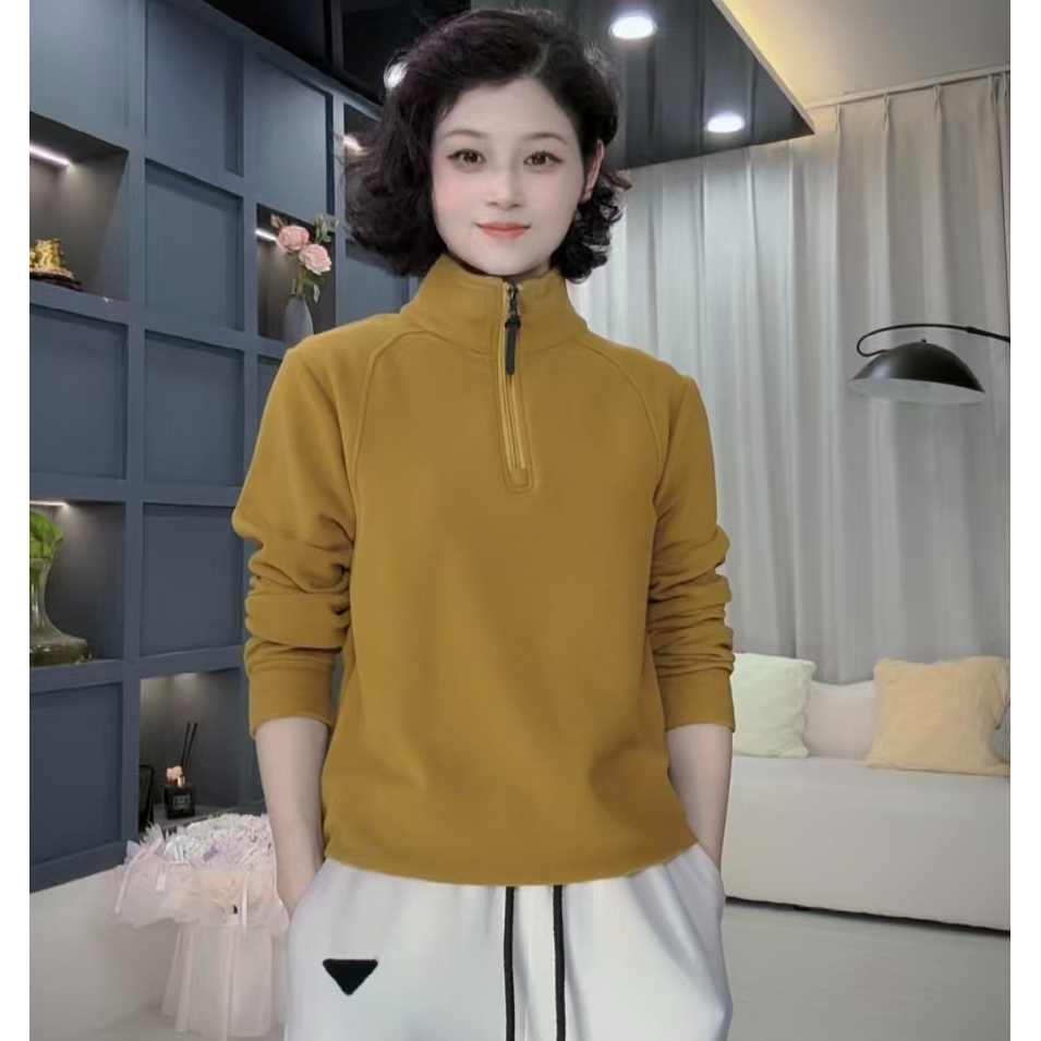 2025年秋冬显瘦休闲气气质拼接双面绒上衣长袖百搭打底5650