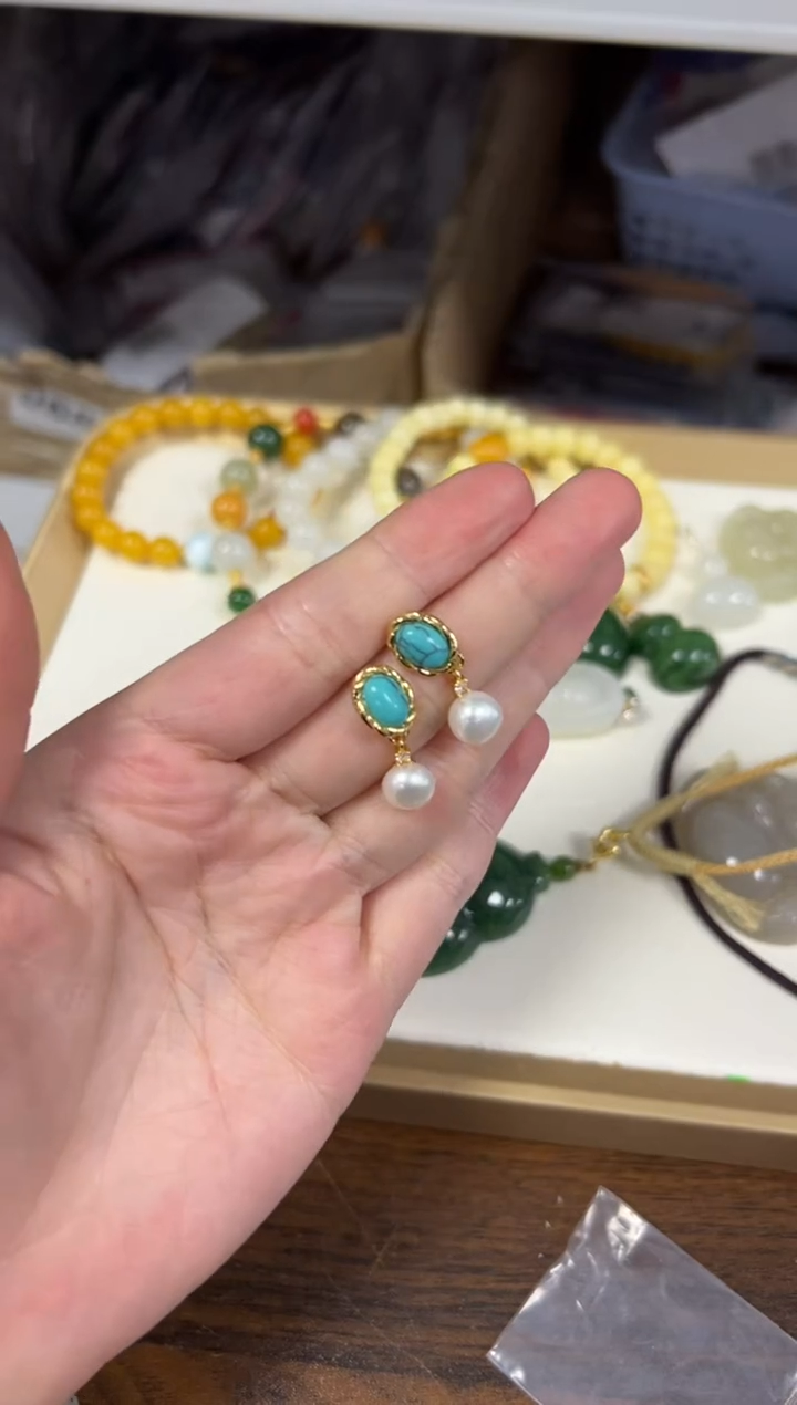 银S925镶嵌耳饰淡水珍珠孤品淡水银针镶嵌耳钉[94]