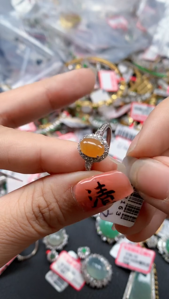 银S925镶嵌戒指翡翠天然A货缅甸翡翠