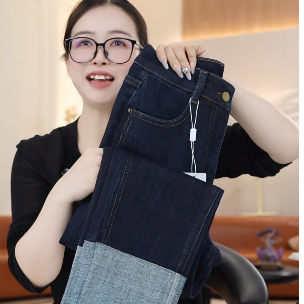 【匆匆那年】S012秋冬新款牛仔裤女烟管法棍植绒保暖九分裤子