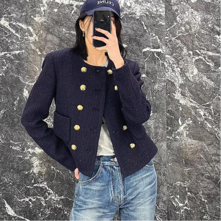 全新未使用 Celine/思琳 毛圈花呢猎装夹克 海军蓝/34