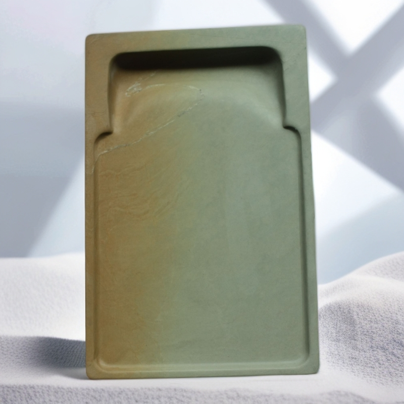 洮河砚老坑瓜皮黄料门字砚一品当朝尺寸14.6x9.5x3cm