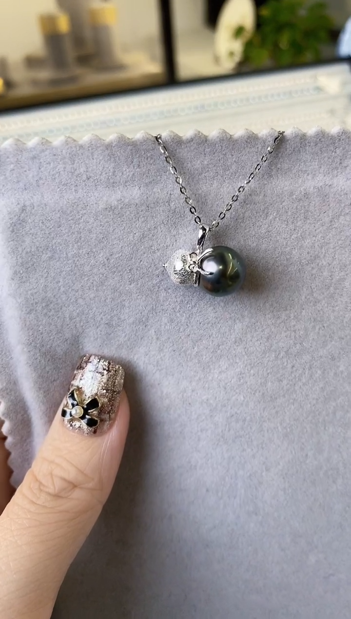 【闪购商品】海水珍珠吊坠(赠链)银S925镶嵌10-11大溪地黑珍珠吊坠