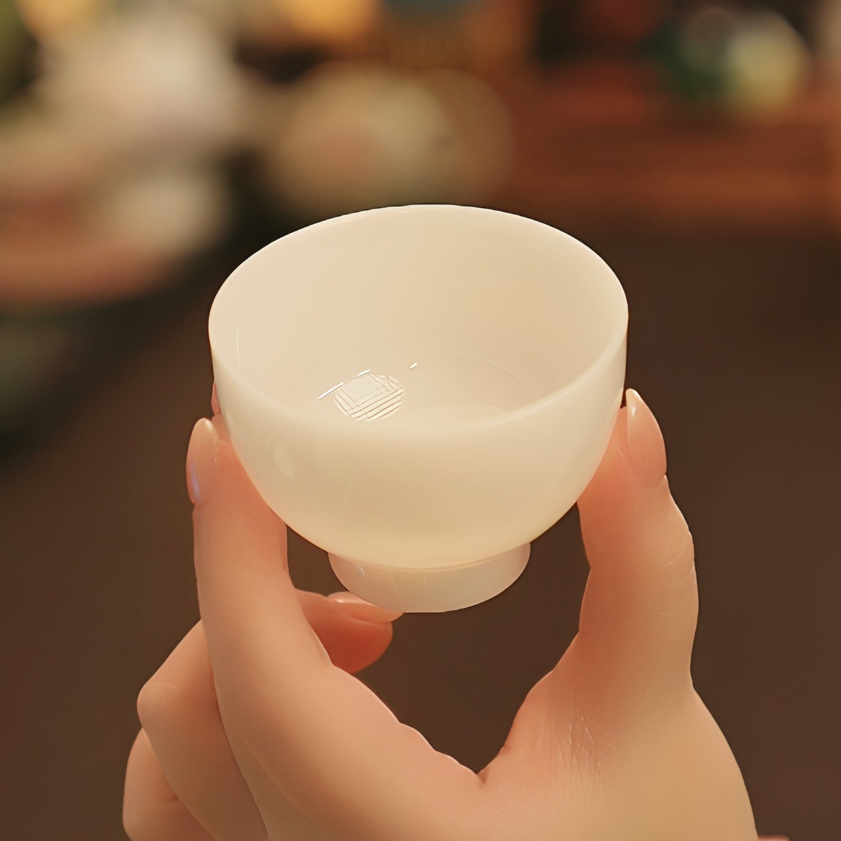 白色璞玉高端冰种玉瓷陶瓷茶具高足圆口杯(60ml)