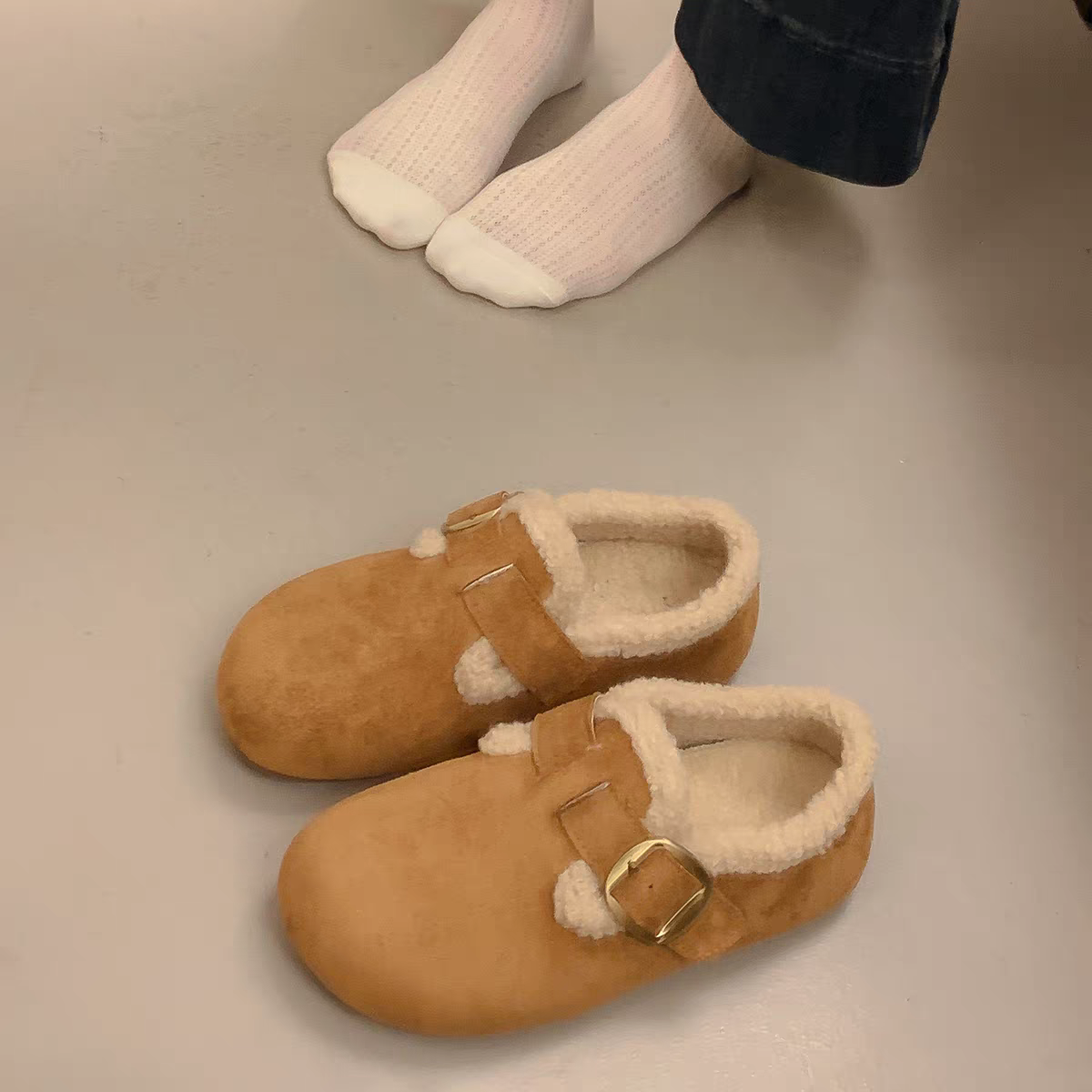 26962 勃肯鞋女2025秋冬新款复古加绒一脚蹬加绒毛毛鞋棉鞋子