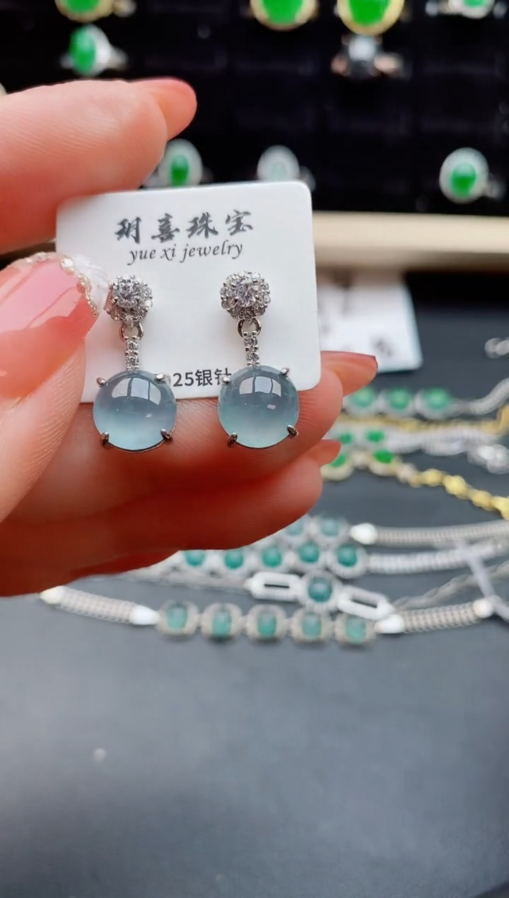 【闪购商品】翡翠耳饰银S925镶嵌8050