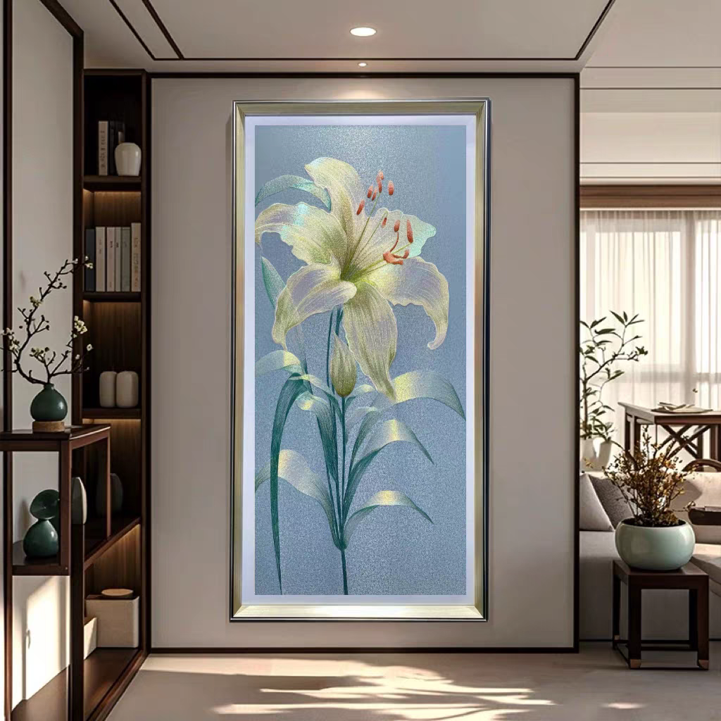 【铭尊】百年好合｜苏绣玄关百合花高端织锦绣装饰画风水玄关挂画