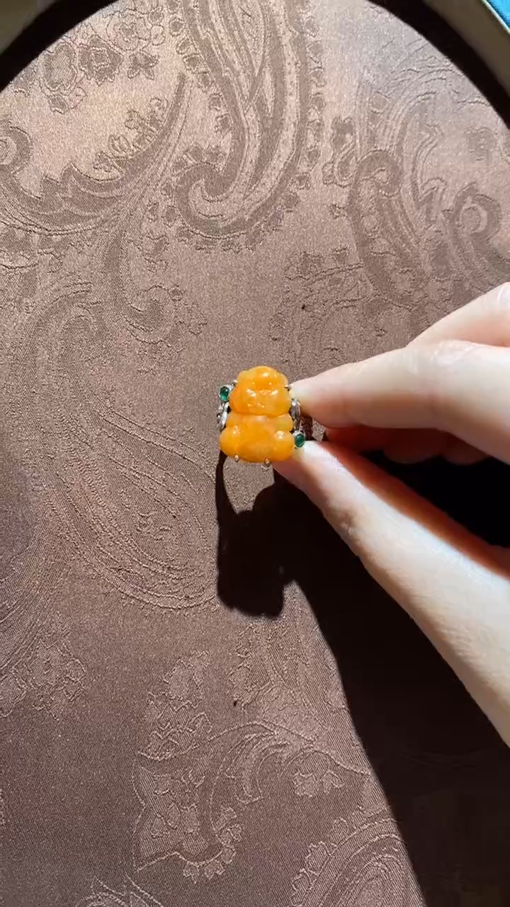 【闪购商品】翡翠戒指银S925镶嵌红翡绿翠 15号