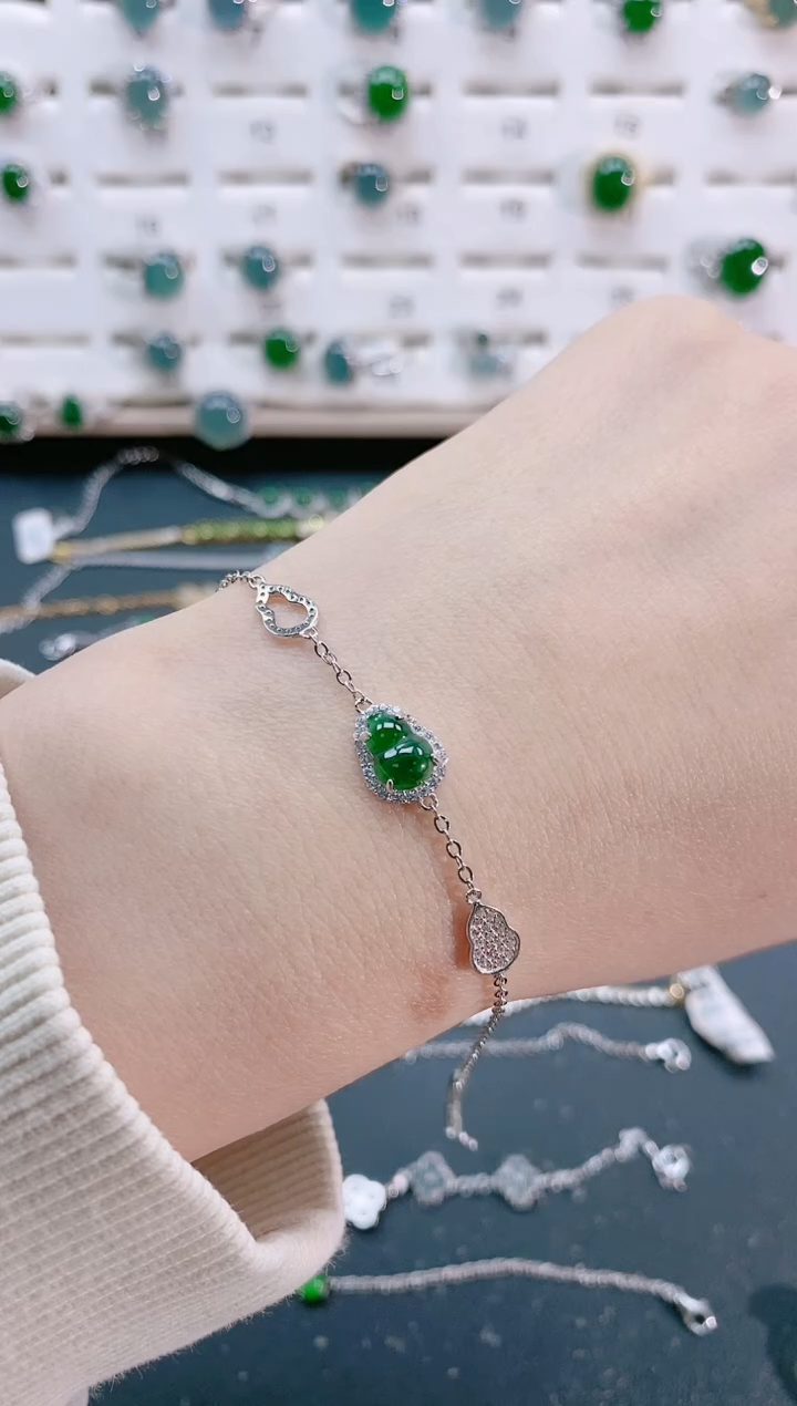 【闪购商品】翡翠手链银S925镶嵌天然翡翠