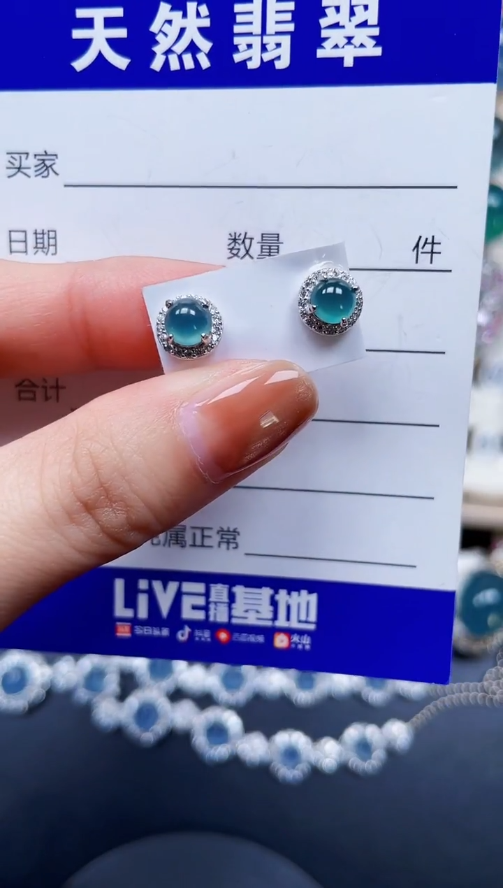 银S925镶嵌翡翠耳饰163