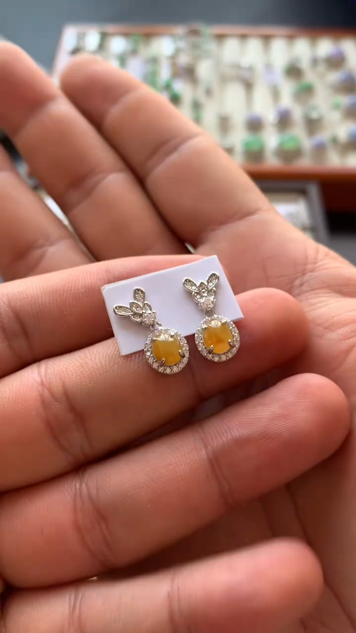 银S925镶嵌翡翠耳饰耳钉