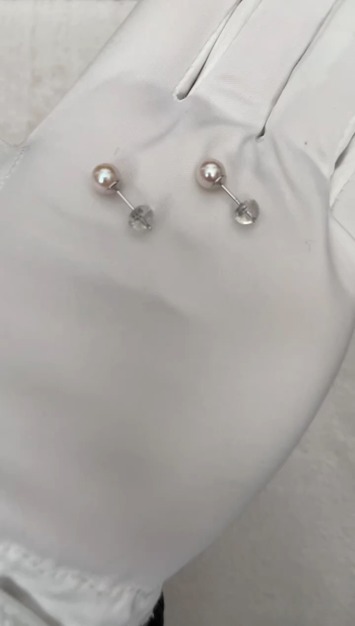 银S925镶嵌海水珍珠耳钉AK素钉6-6.5mm
